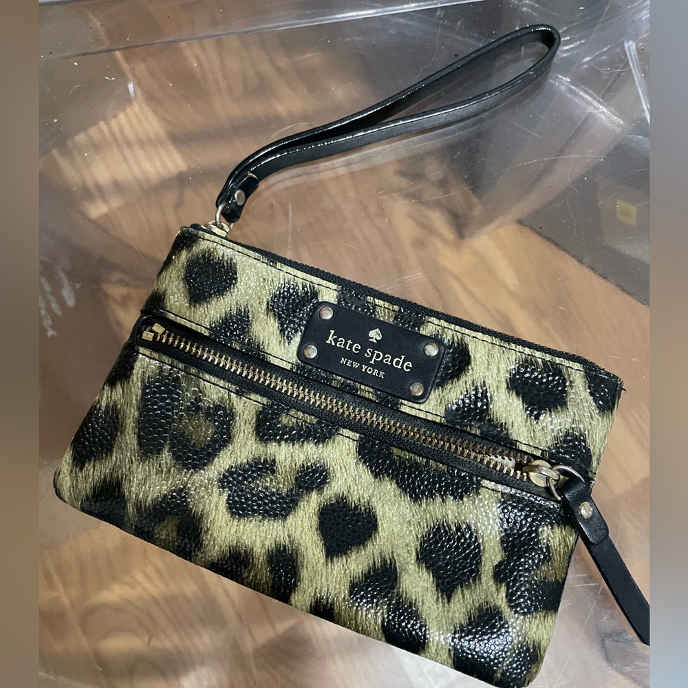Kate Spade  leopard print patent leather wristlet